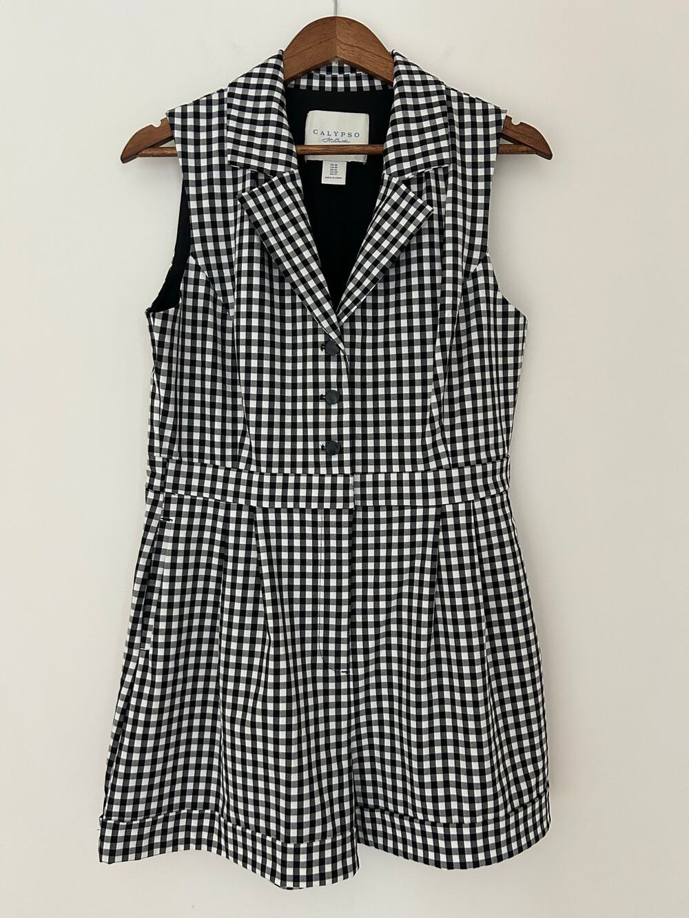 Calypso St Barth US 10 Black White Gingham Shortails Romper EUC Collared Check